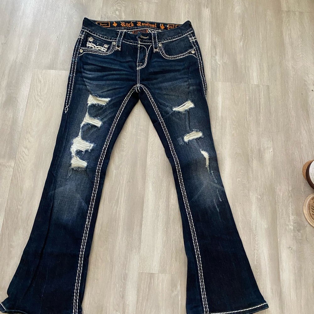 Rock Revival Dark Blue Distressed Flare Jeans